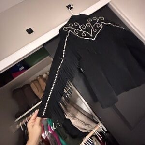 Black leather suede  Fringe Jacket with Embellishments